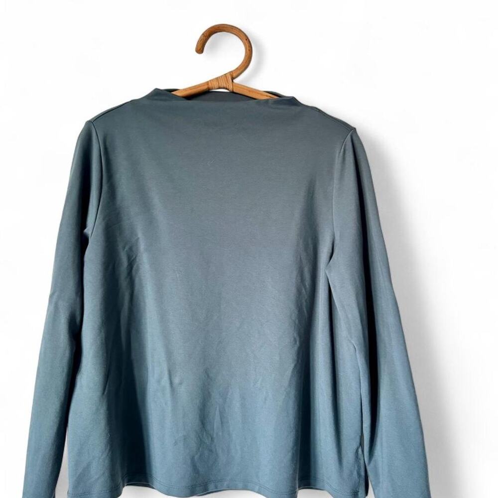 Eileen Fisher Flex Ponte Slate Blue Mock Neck Top M Officecore Clean Girl $148